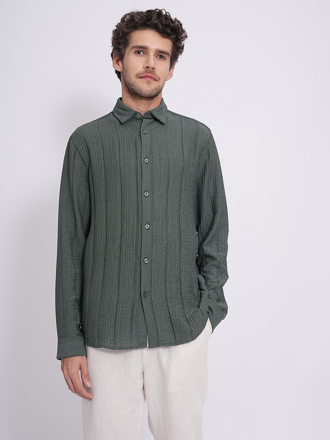 Grey Textured Cotton Shirt