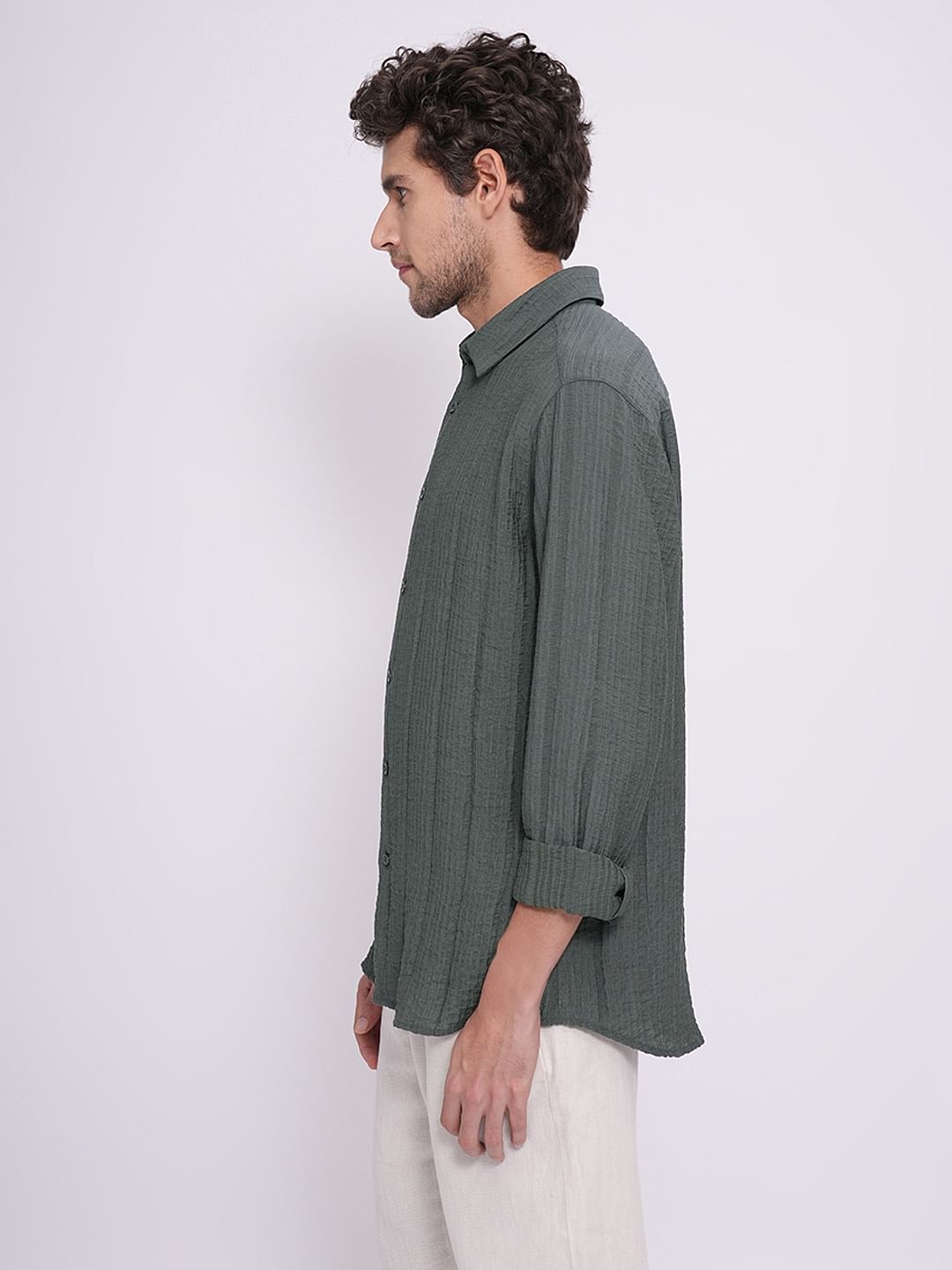 Grey Textured Cotton Shirt