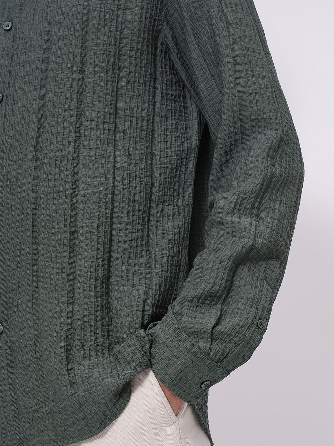 Grey Textured Cotton Shirt