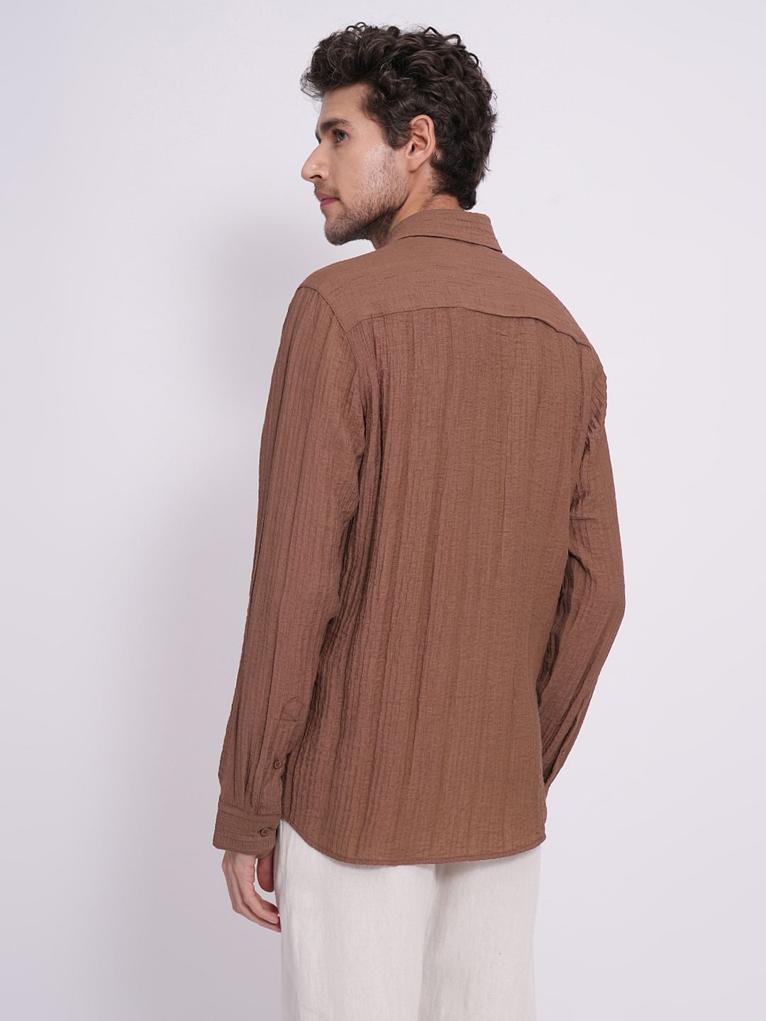 Brown Textured Cotton Shirt