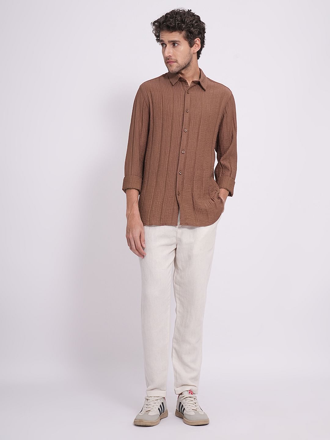 Brown Textured Cotton Shirt