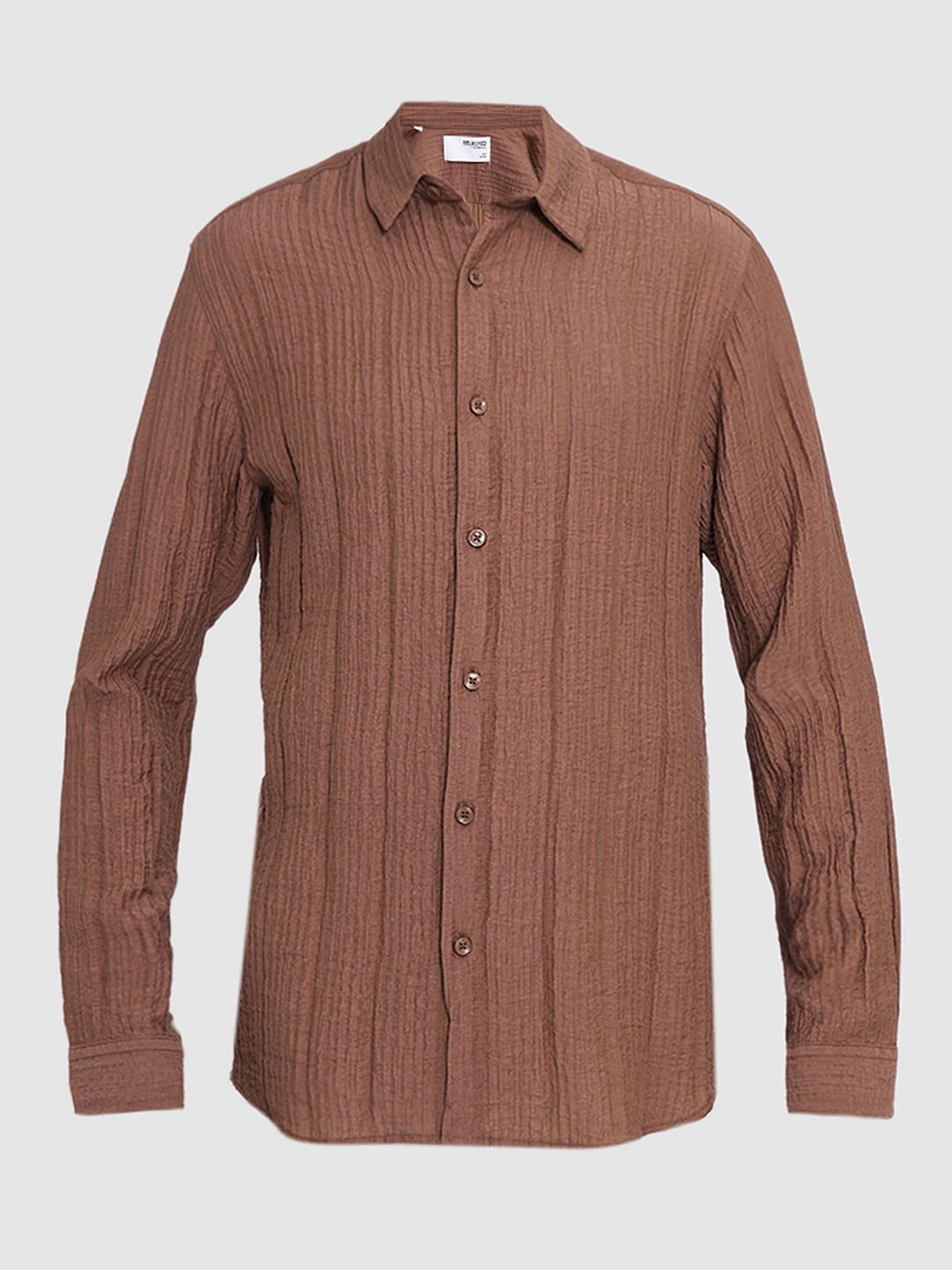 Brown Textured Cotton Shirt