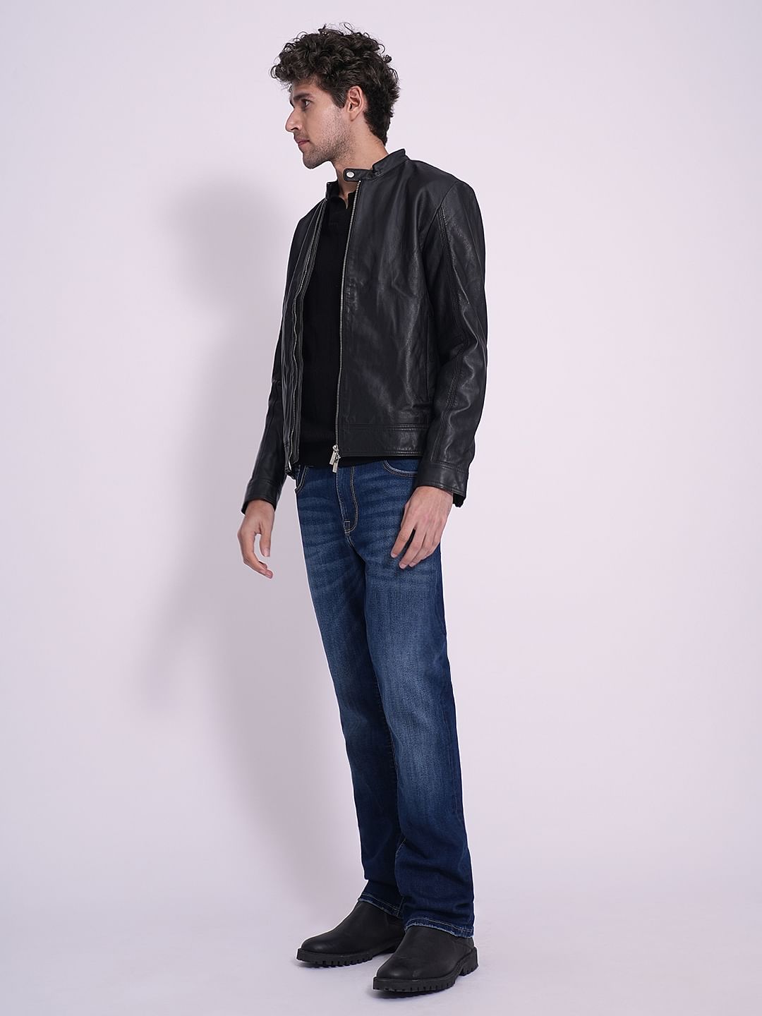 Dark Blue Mid Rise Straight Fit Jeans