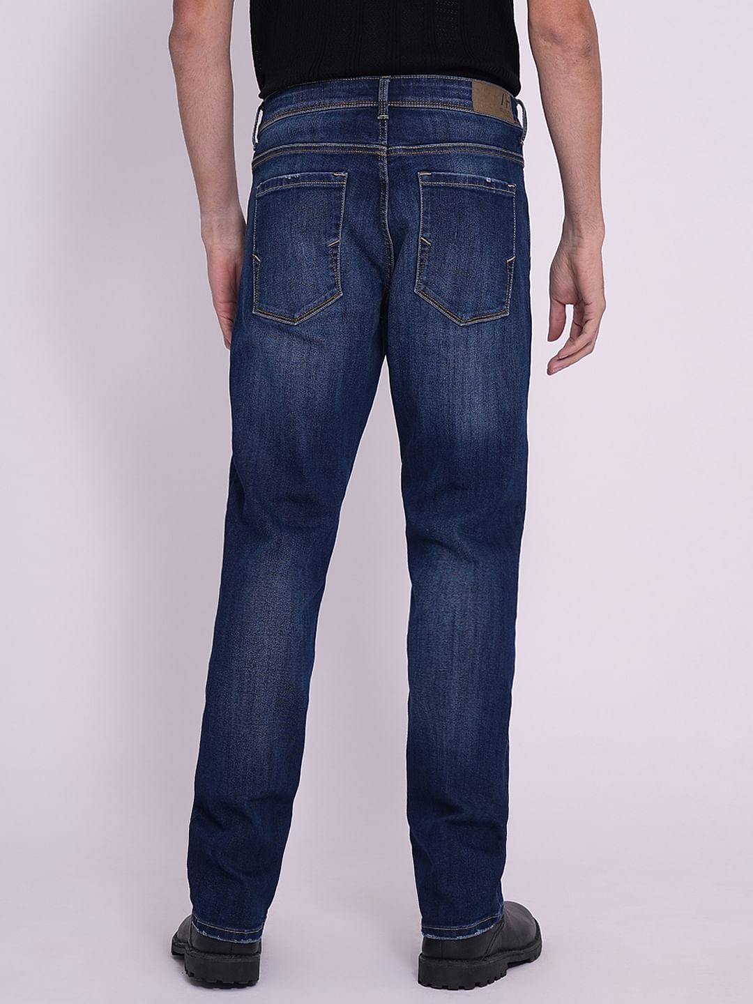 Dark Blue Mid Rise Straight Fit Jeans