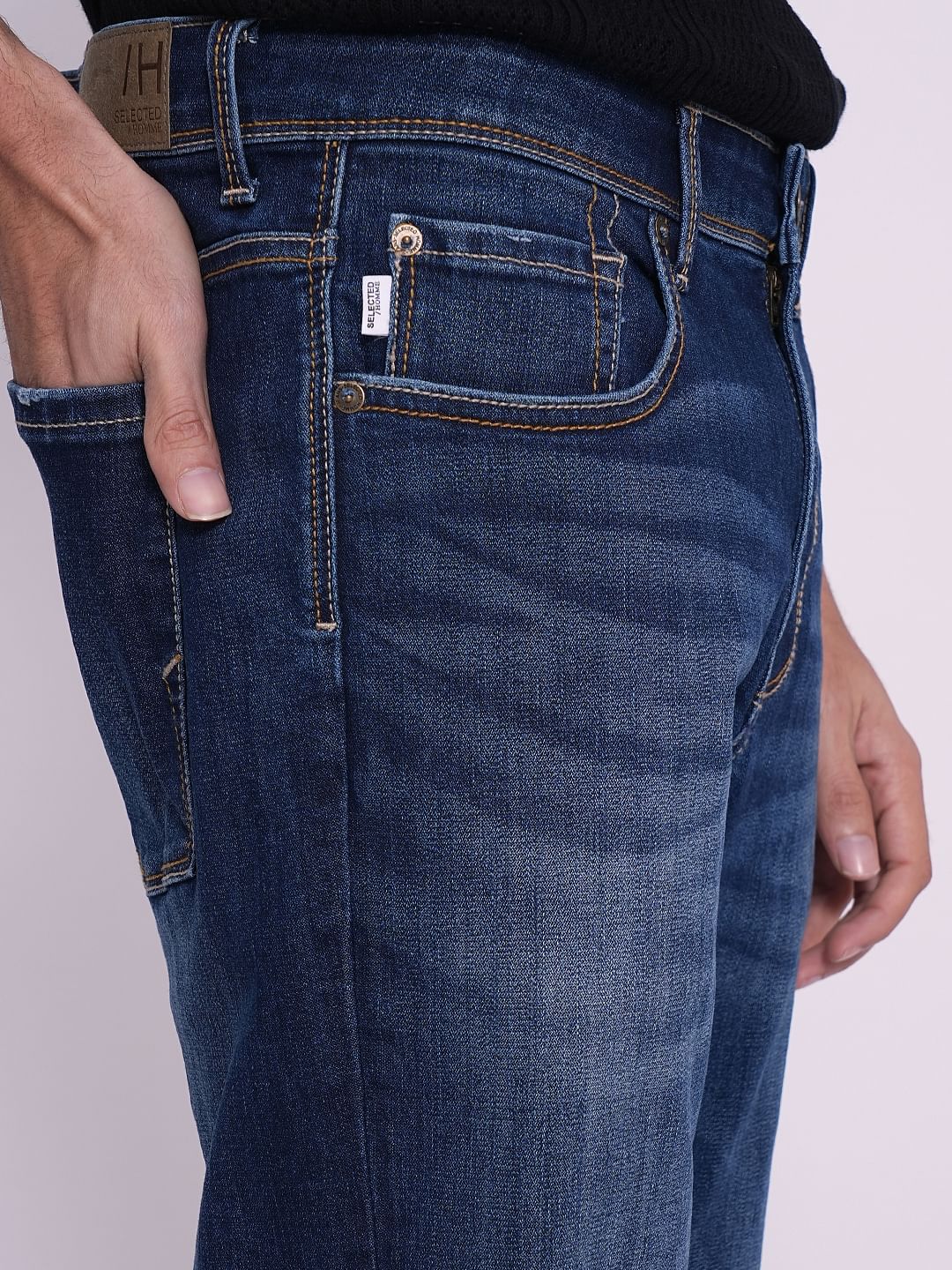 Dark Blue Mid Rise Straight Fit Jeans