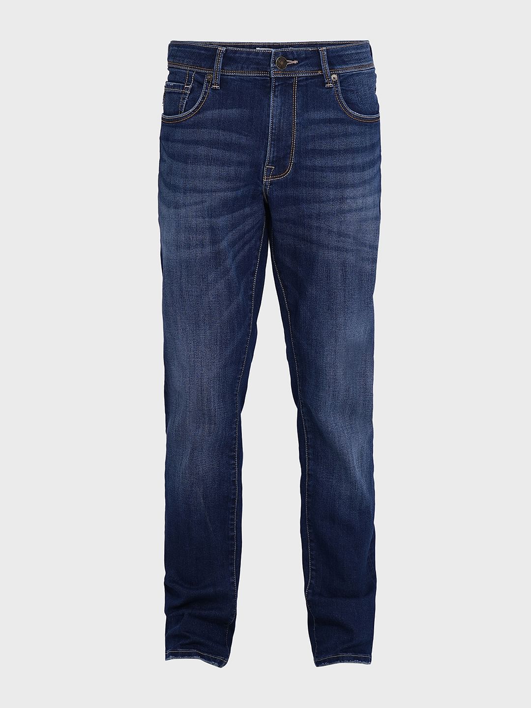 Dark Blue Mid Rise Straight Fit Jeans