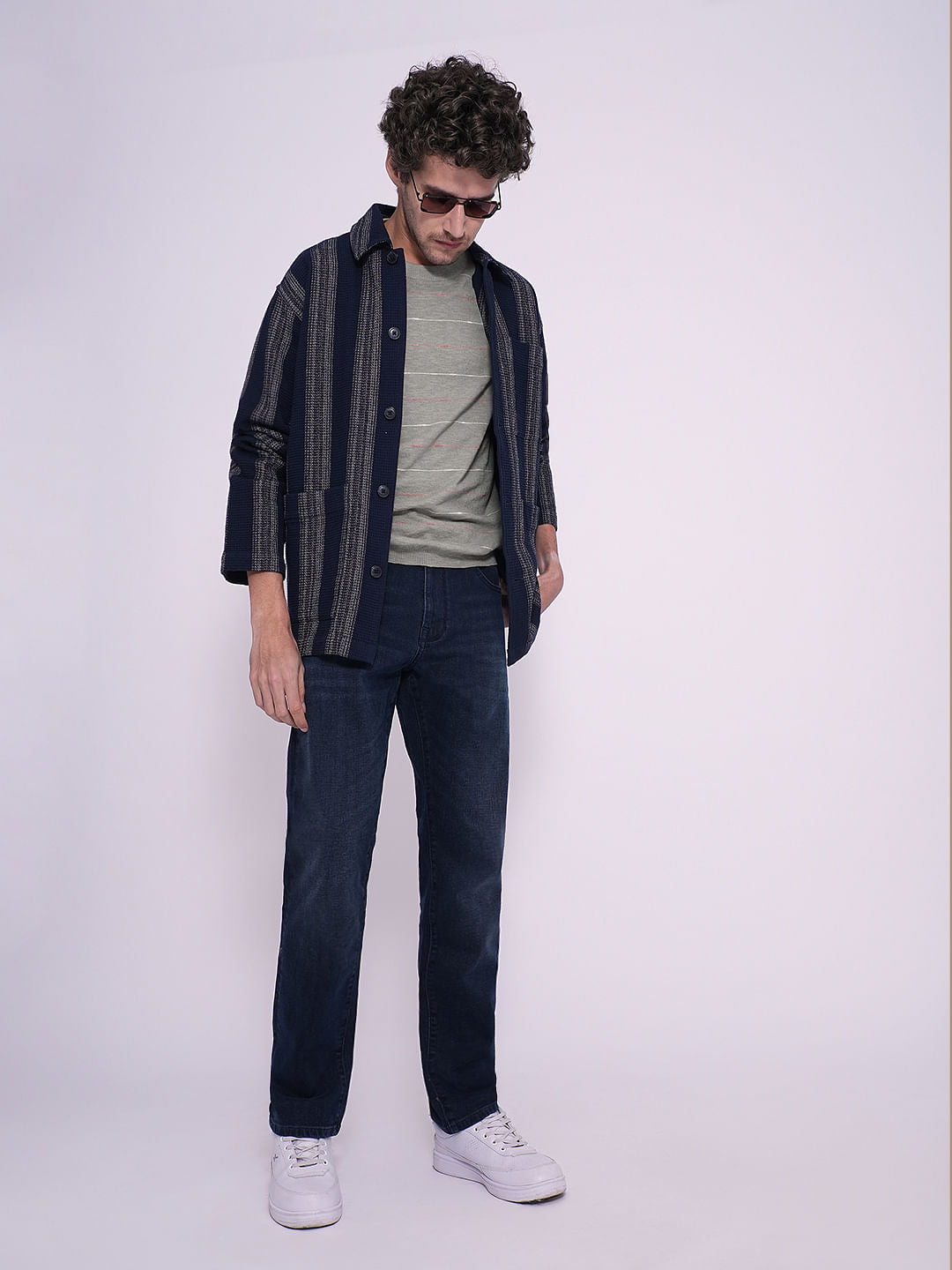 Dark Blue Mid Rise Straight Fit Jeans