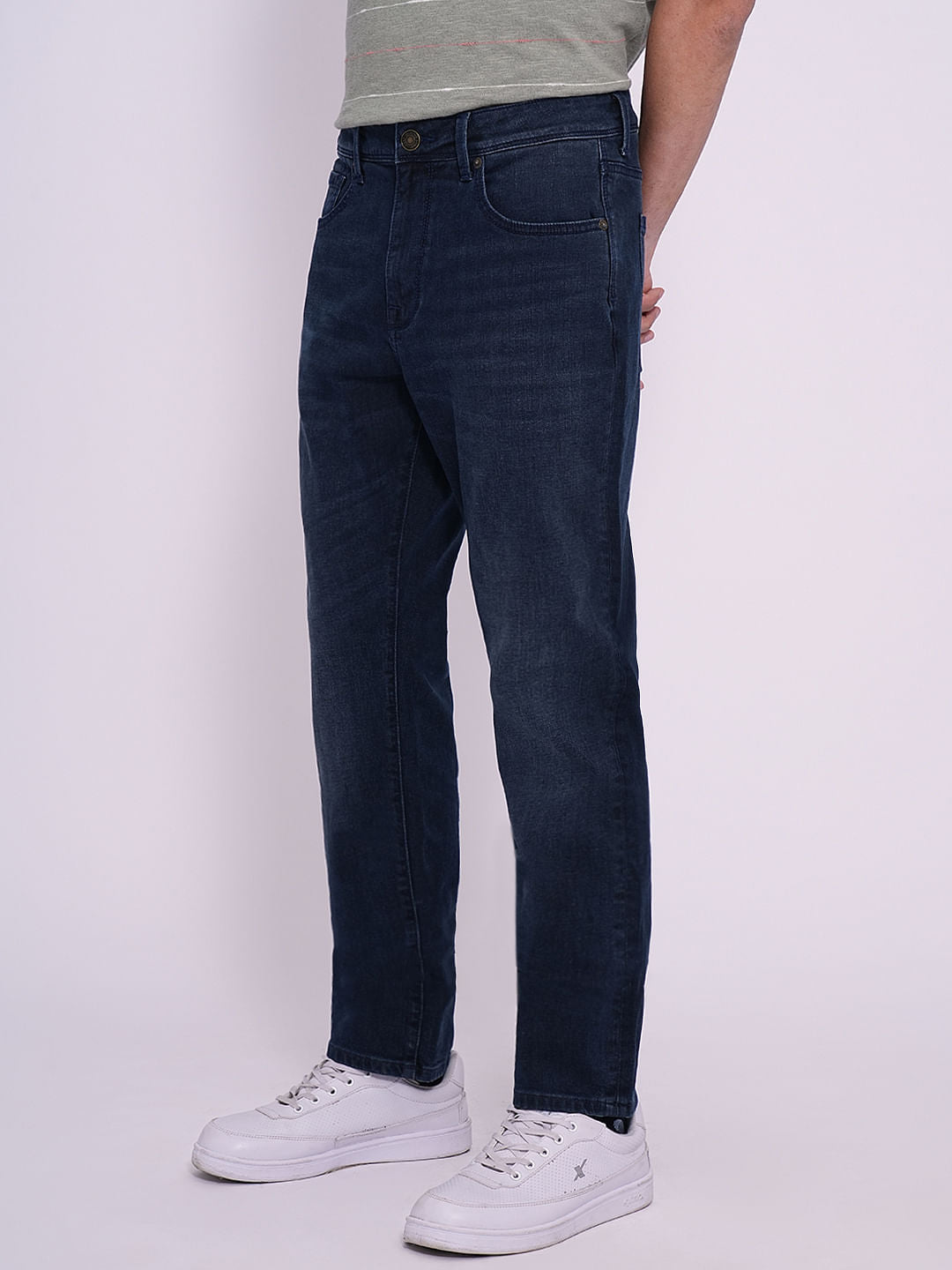 Dark Blue Mid Rise Straight Fit Jeans