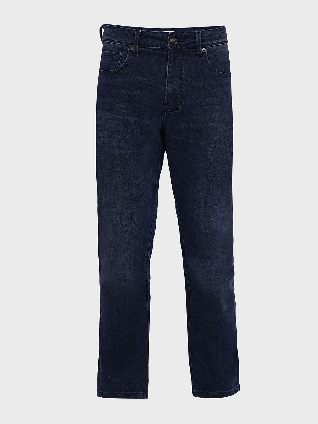 Dark Blue Mid Rise Straight Fit Jeans