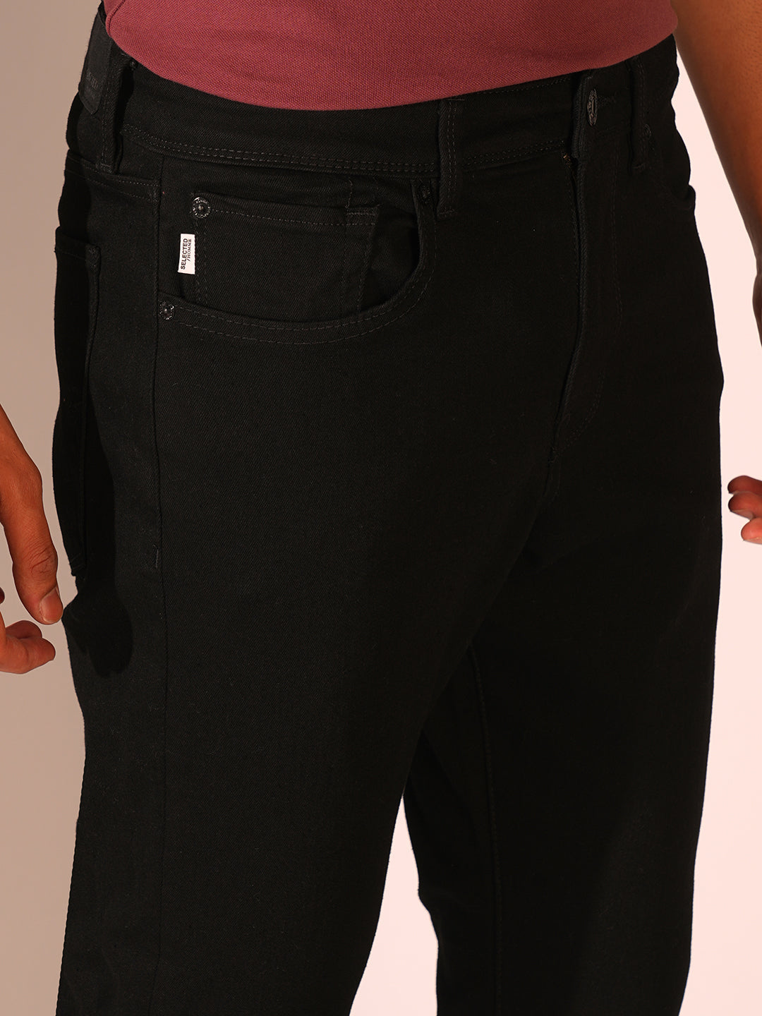Black Mid Rise Straight Fit Jeans