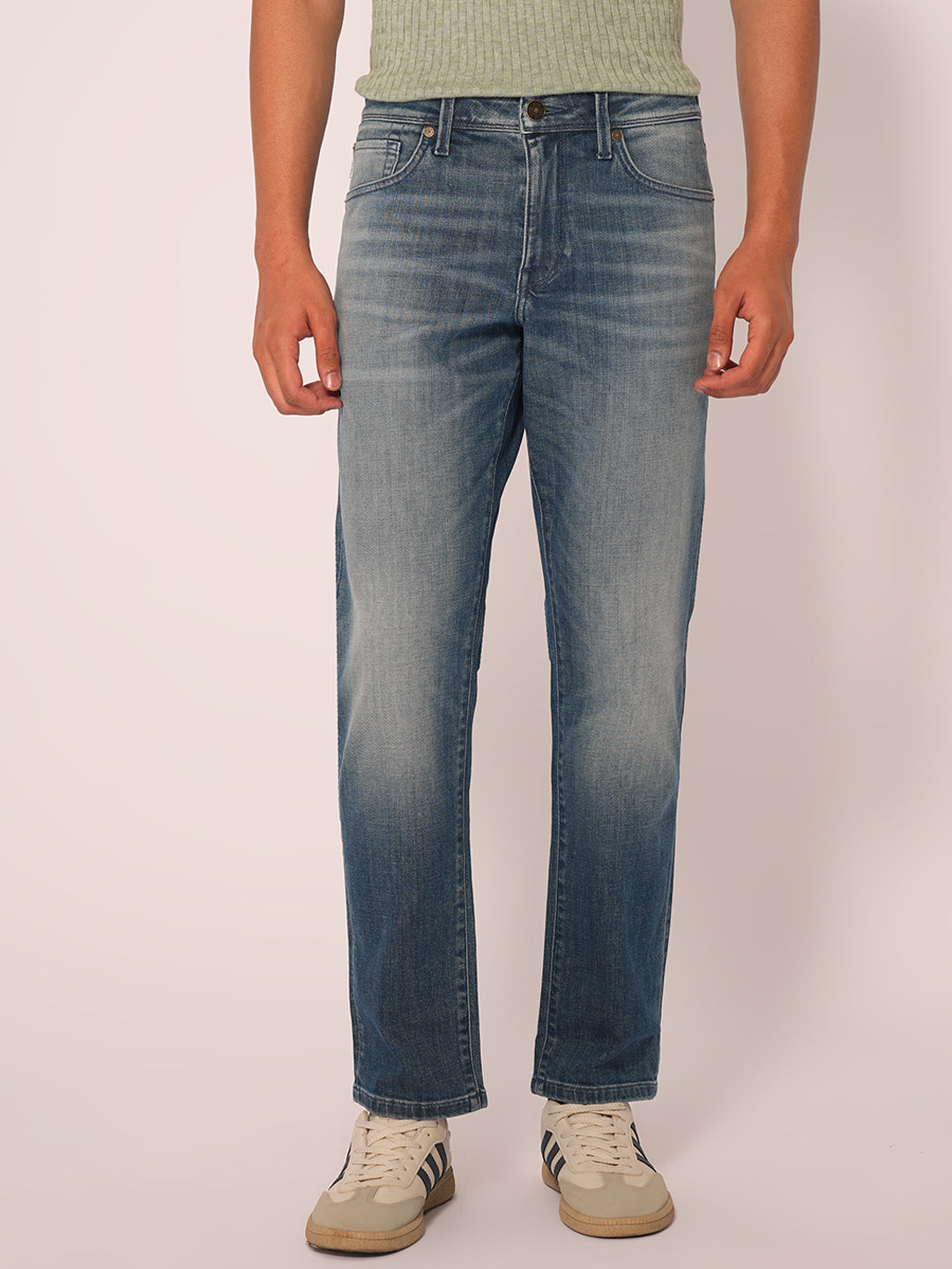 Blue Mid Rise Straight Fit Jeans