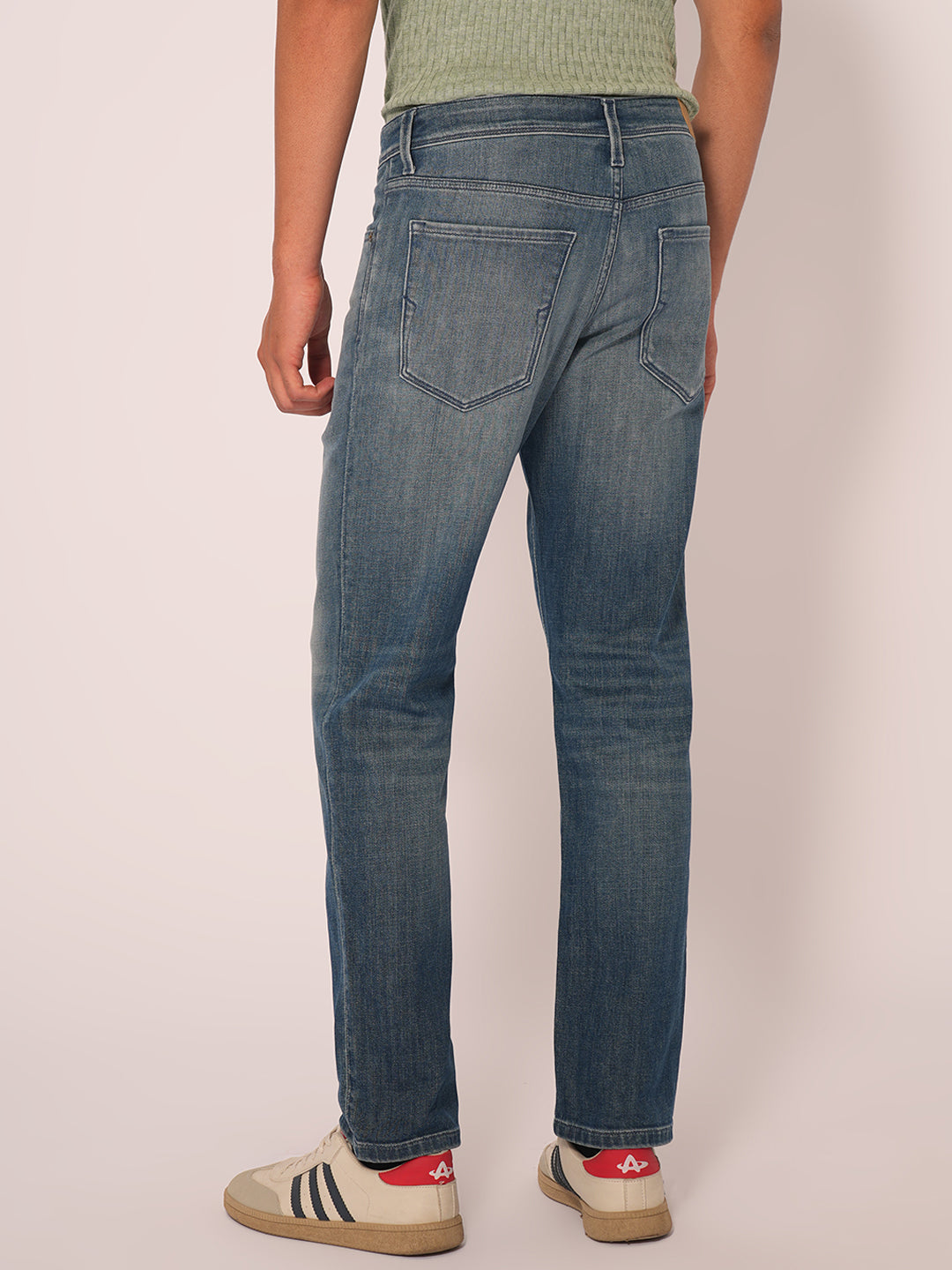 Blue Mid Rise Straight Fit Jeans