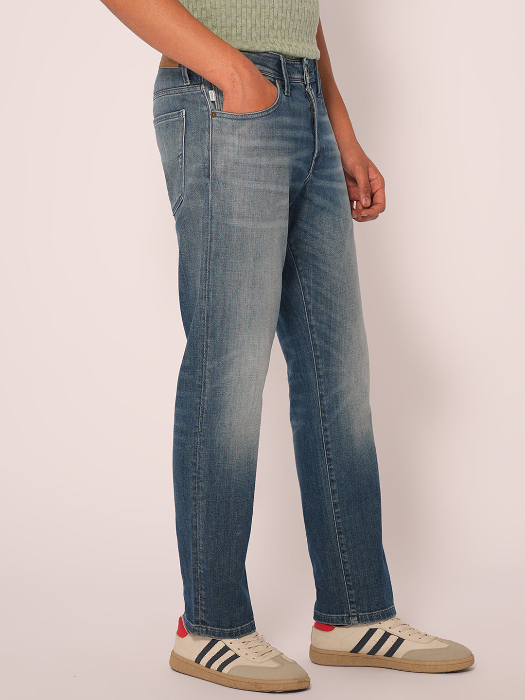 Blue Mid Rise Straight Fit Jeans