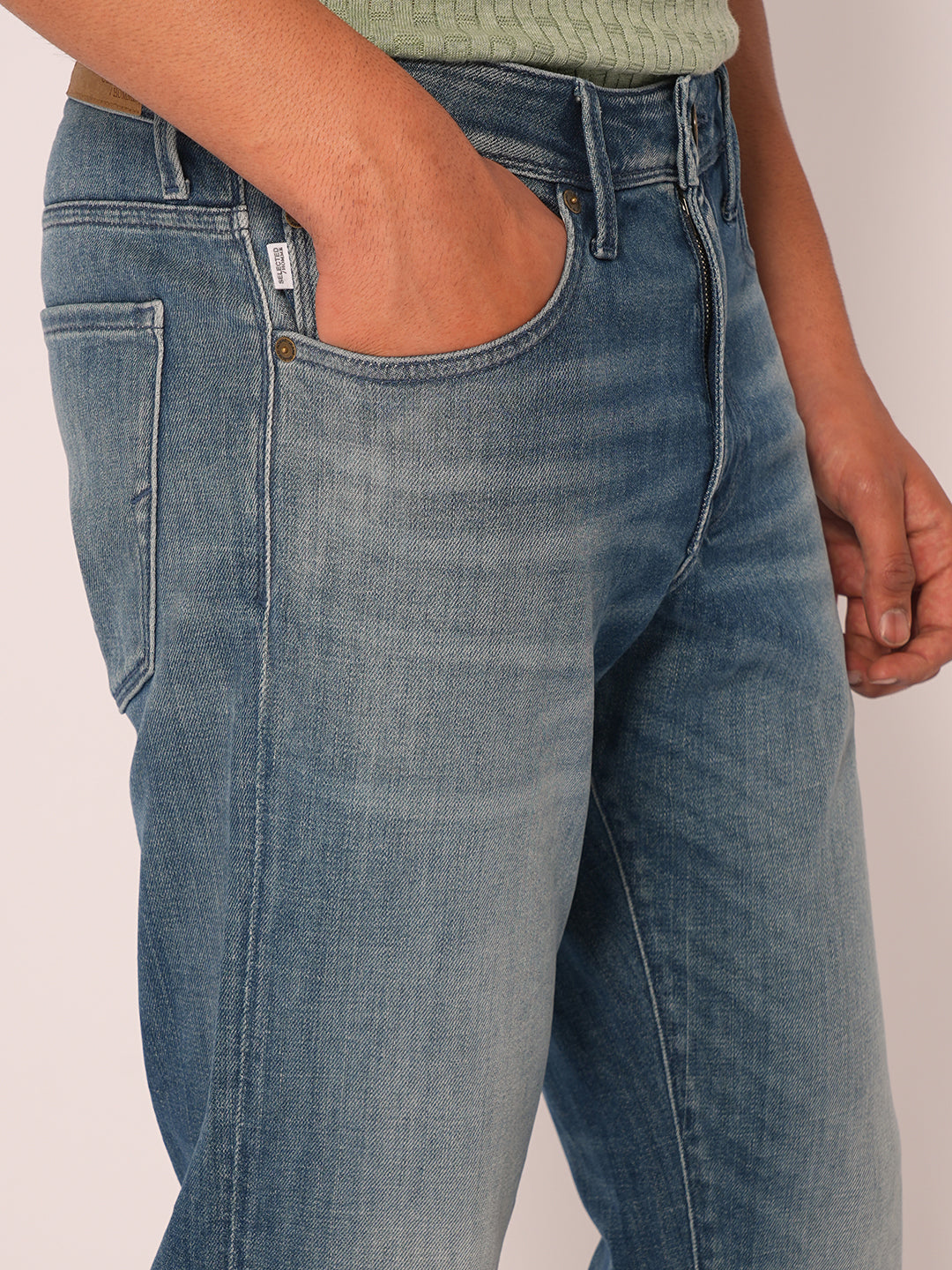 Blue Mid Rise Straight Fit Jeans