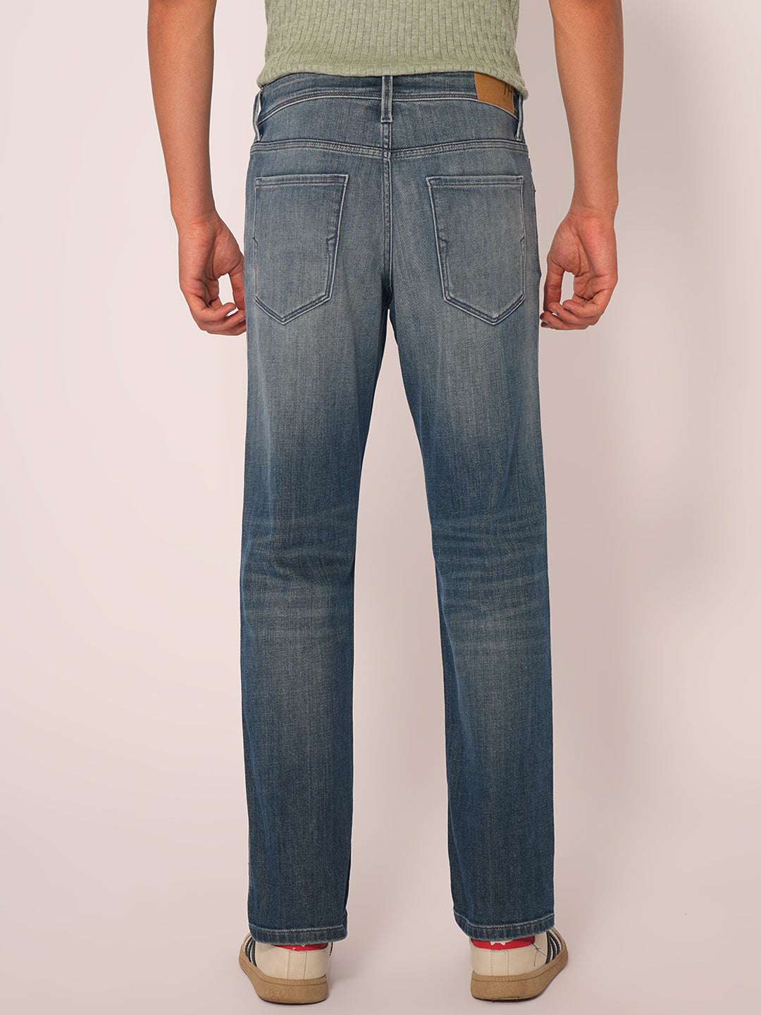 Blue Mid Rise Straight Fit Jeans