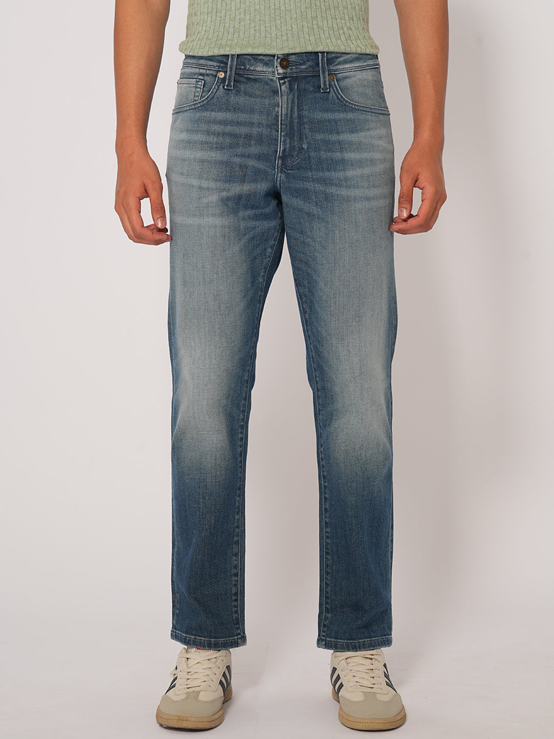 Blue Mid Rise Straight Fit Jeans