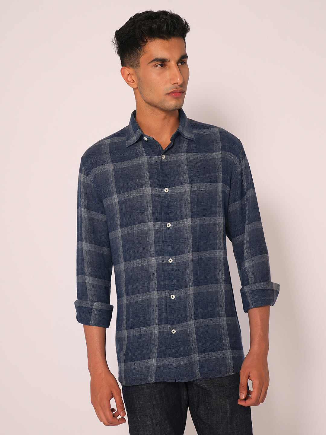 Dark Blue Check Regular Fit Shirt