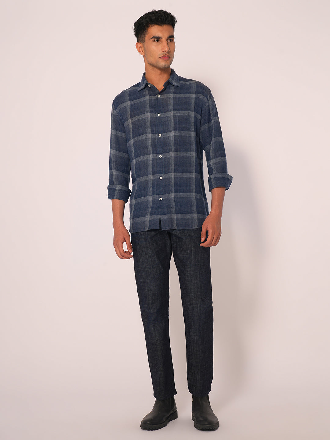 Dark Blue Check Regular Fit Shirt