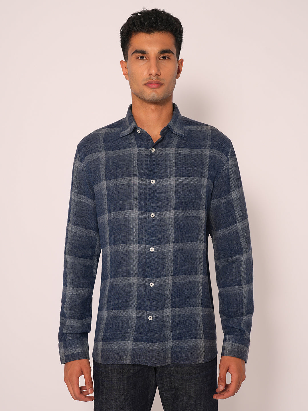 Dark Blue Check Regular Fit Shirt