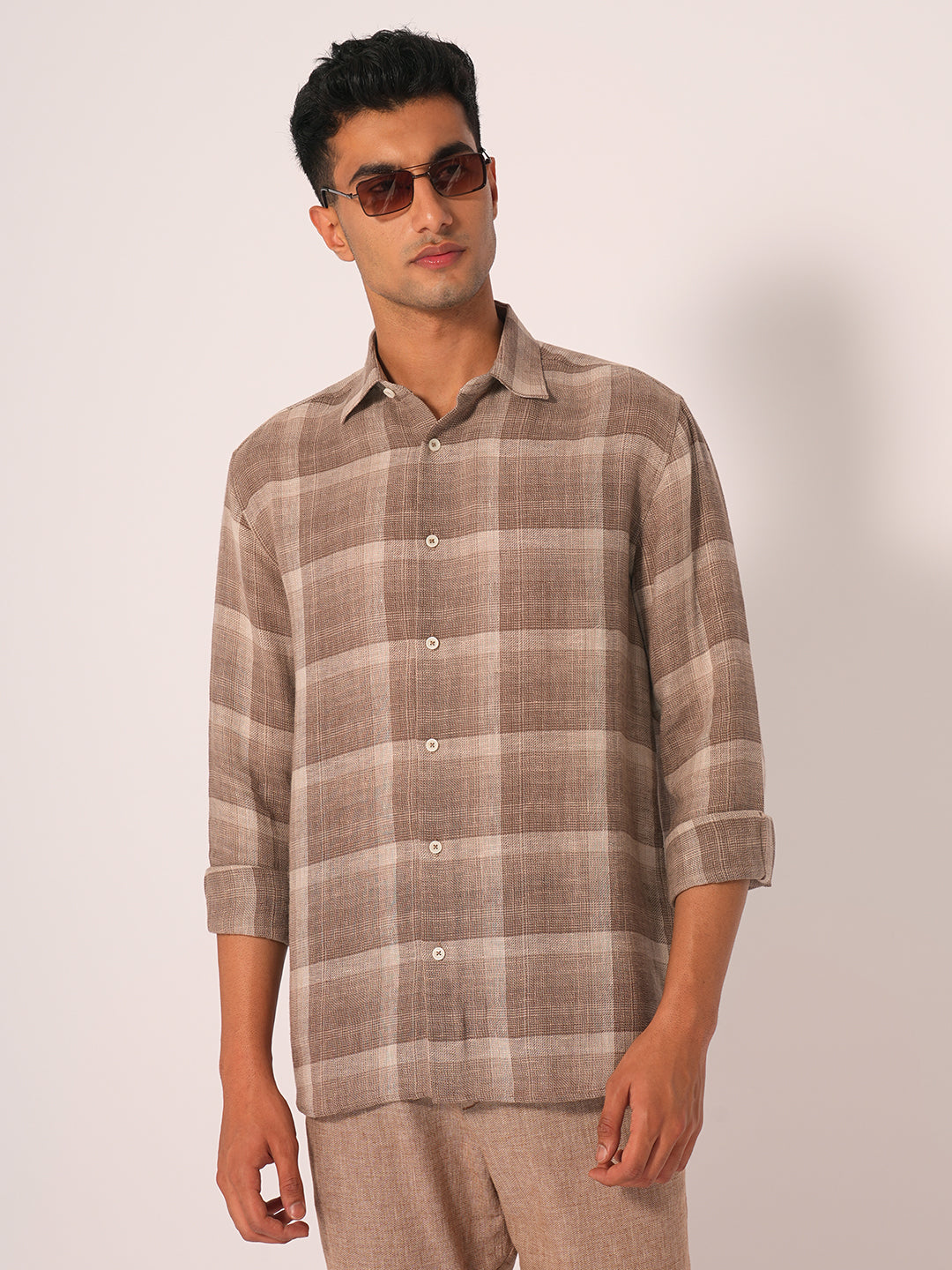 Beige Check Regular Fit Shirt