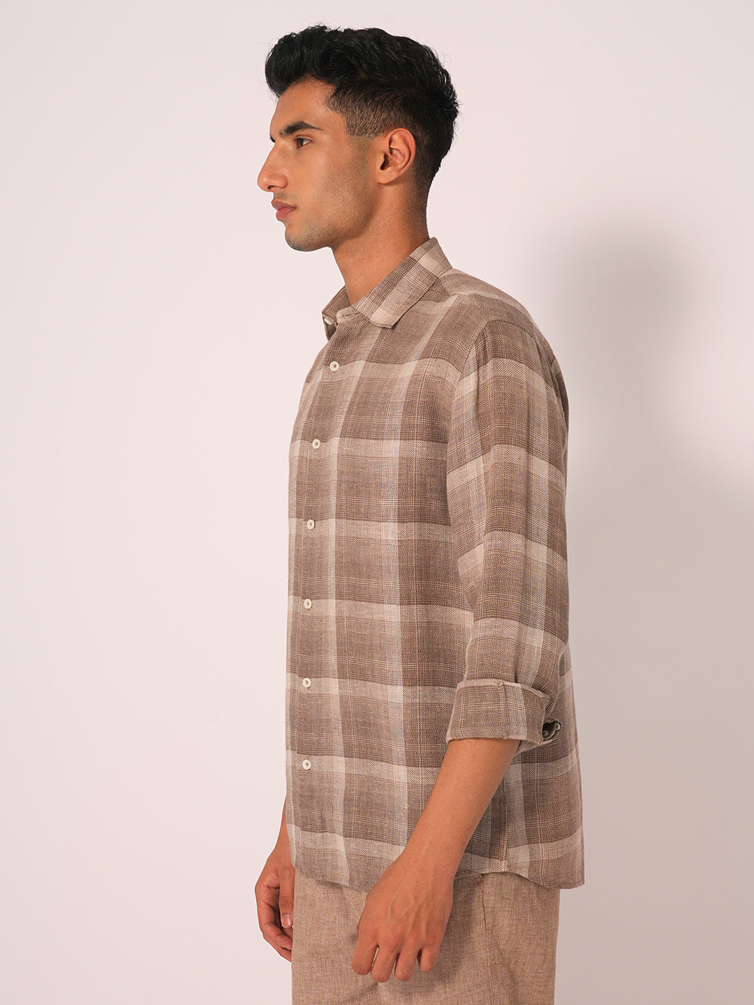 Beige Check Regular Fit Shirt