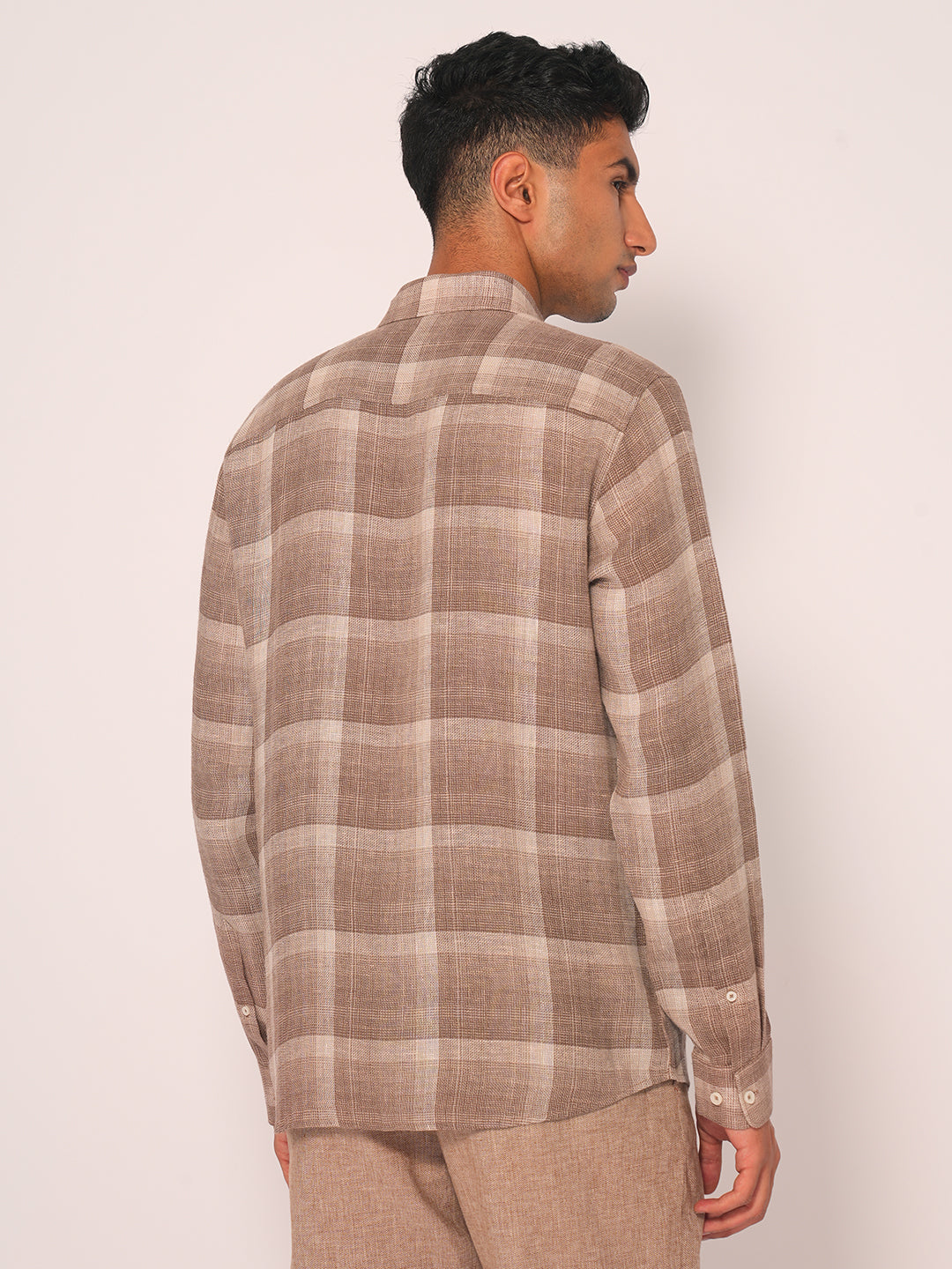 Beige Check Regular Fit Shirt