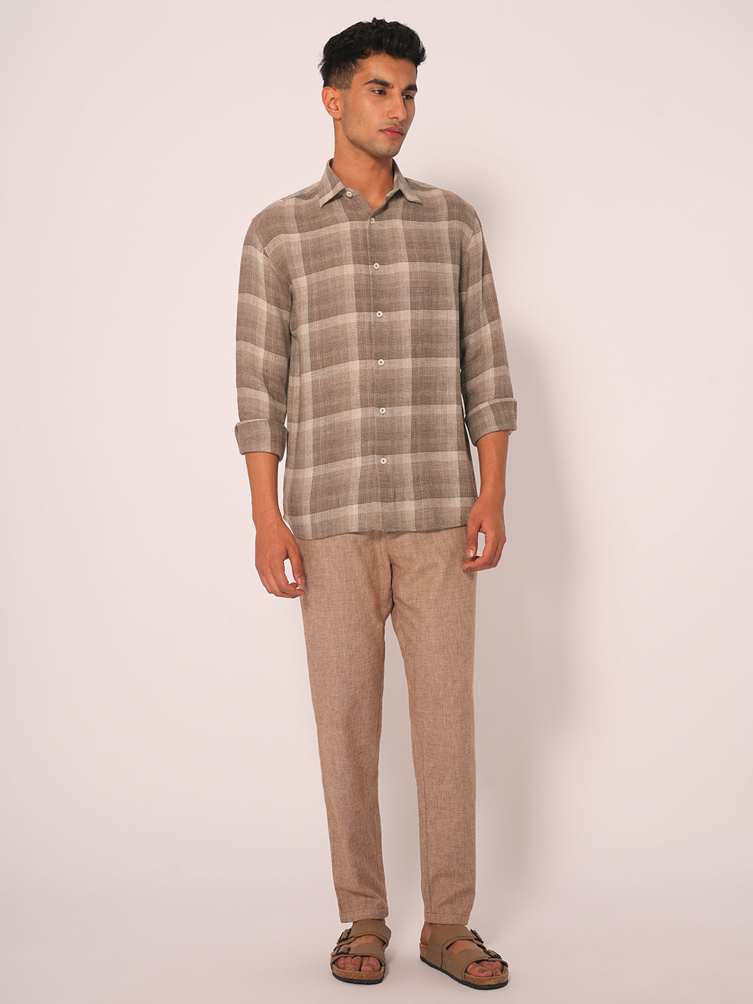 Beige Check Regular Fit Shirt