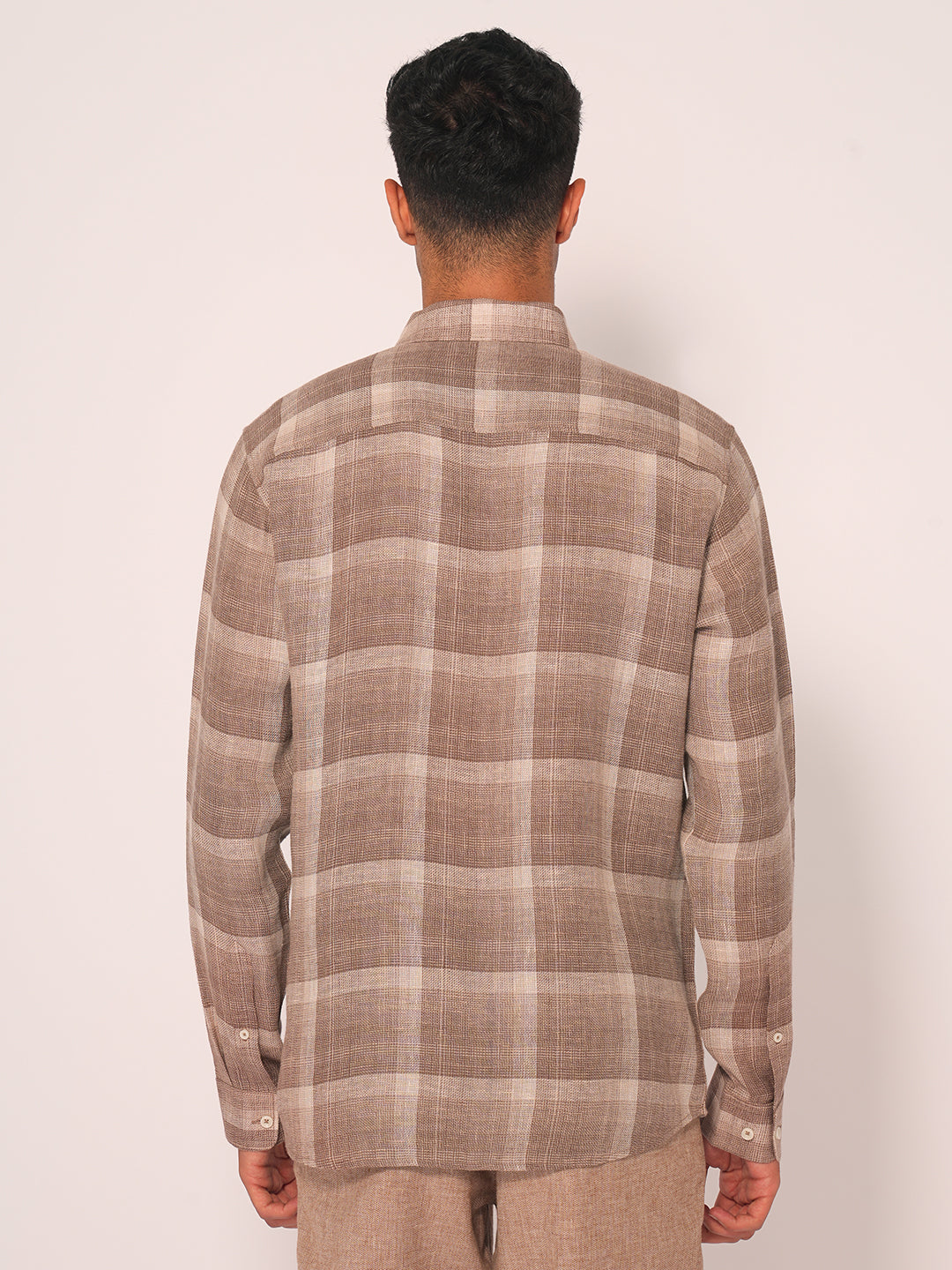 Beige Check Regular Fit Shirt
