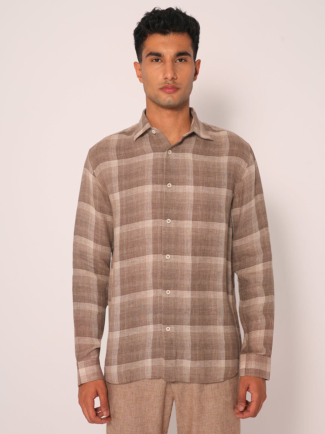 Beige Check Regular Fit Shirt