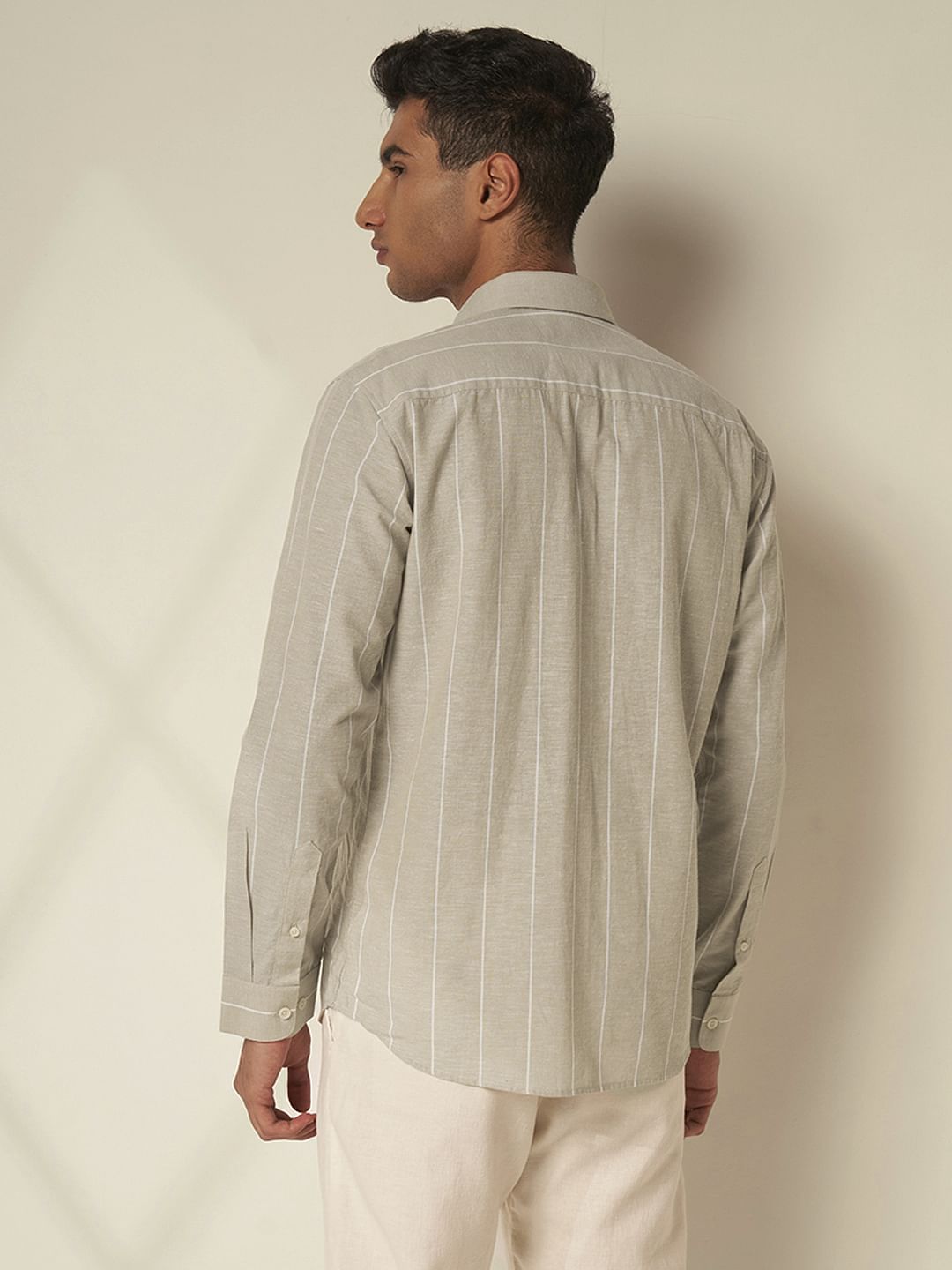Beige Striped Linen Shirt