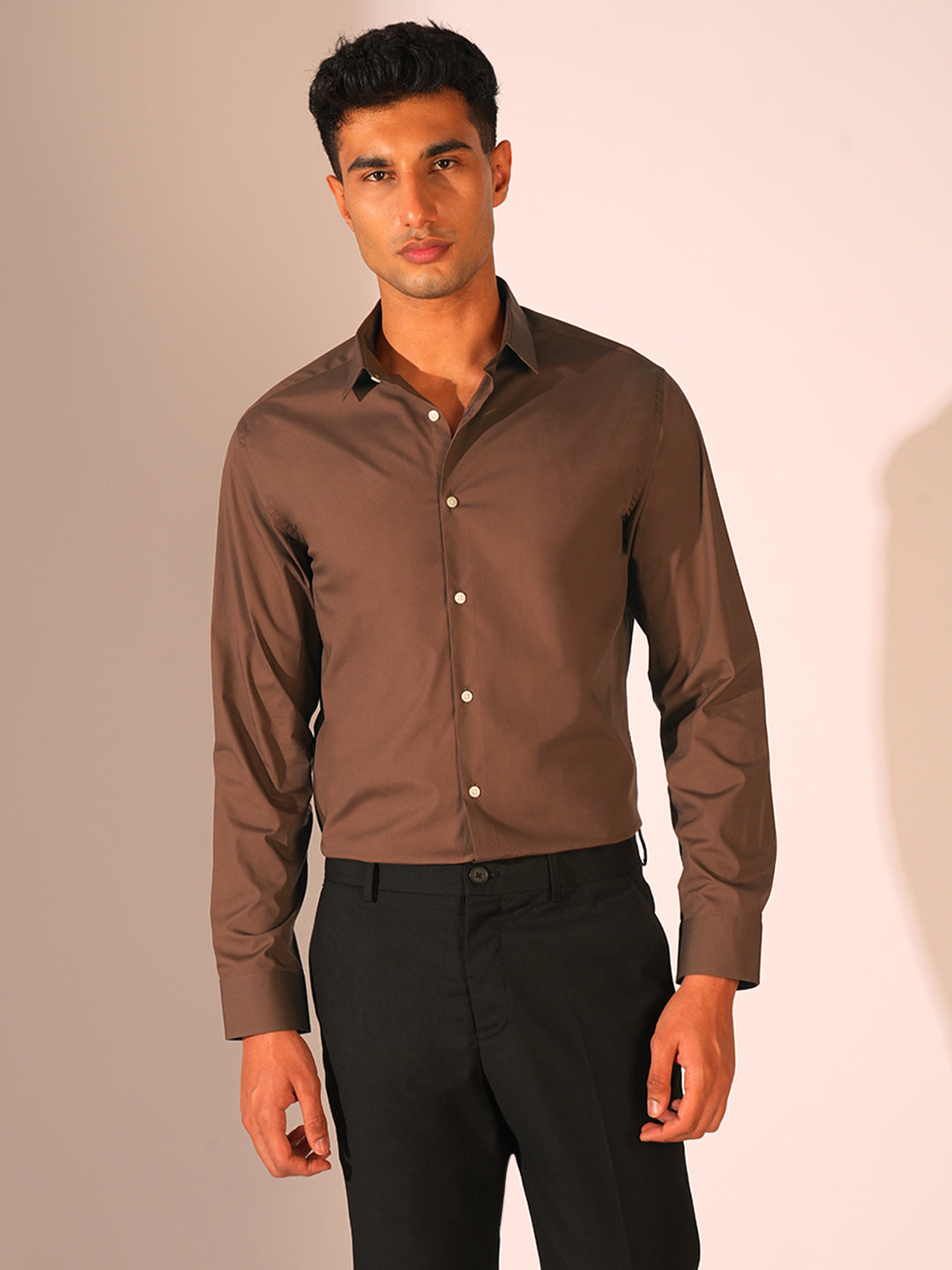 Dark Brown Regular Fit Formal Shirt