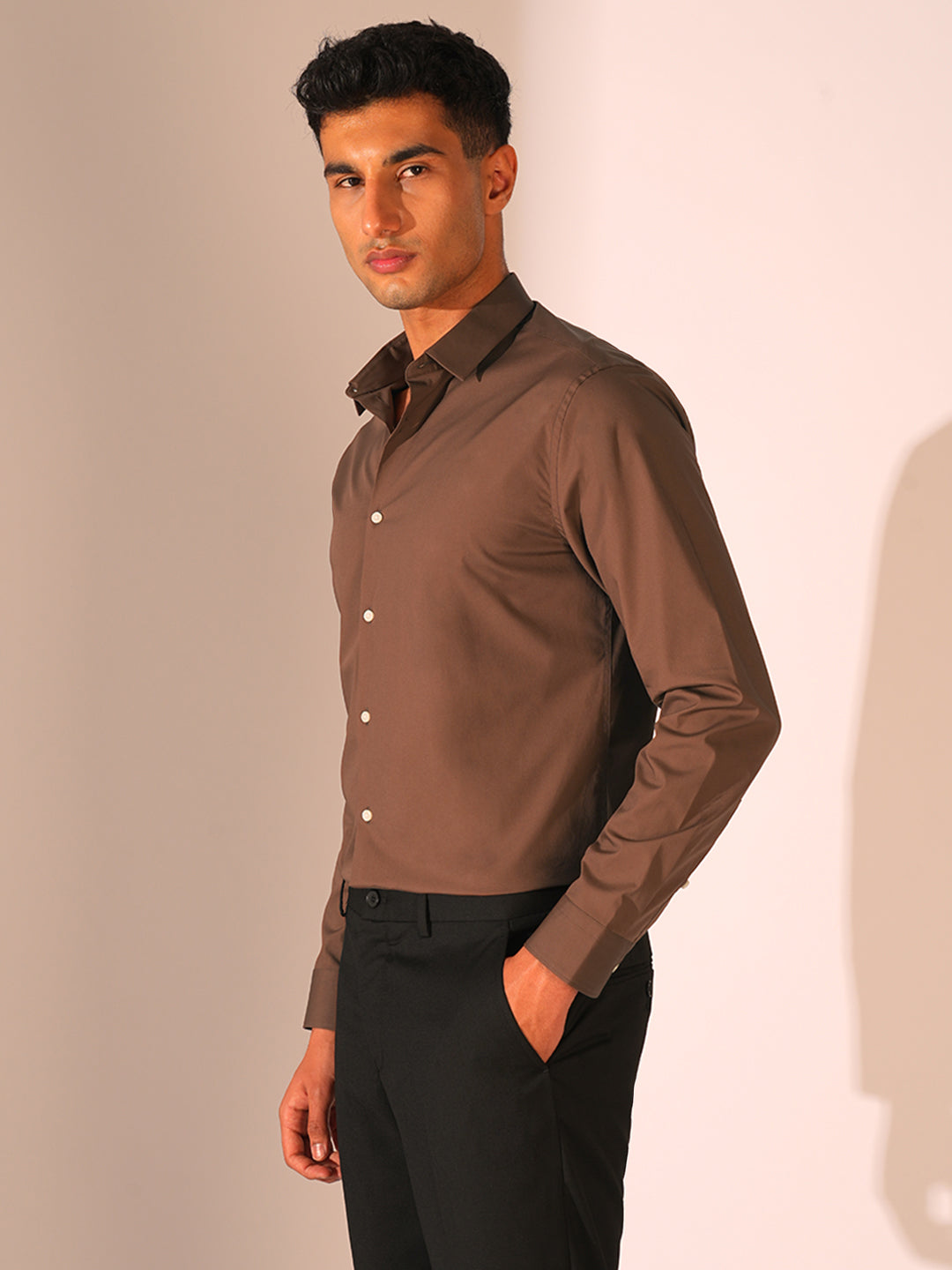 Dark Brown Regular Fit Formal Shirt