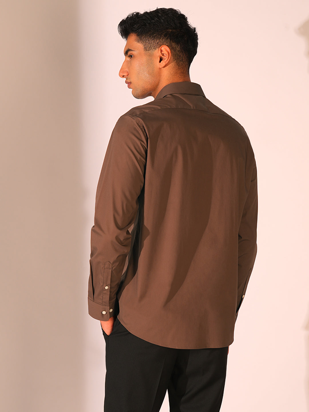 Dark Brown Regular Fit Formal Shirt