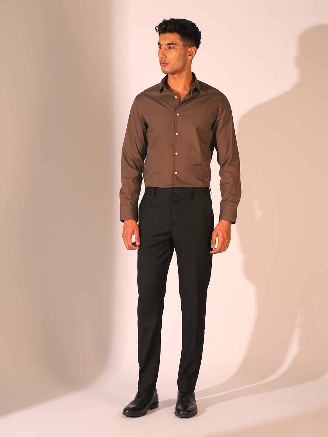 Dark Brown Regular Fit Formal Shirt