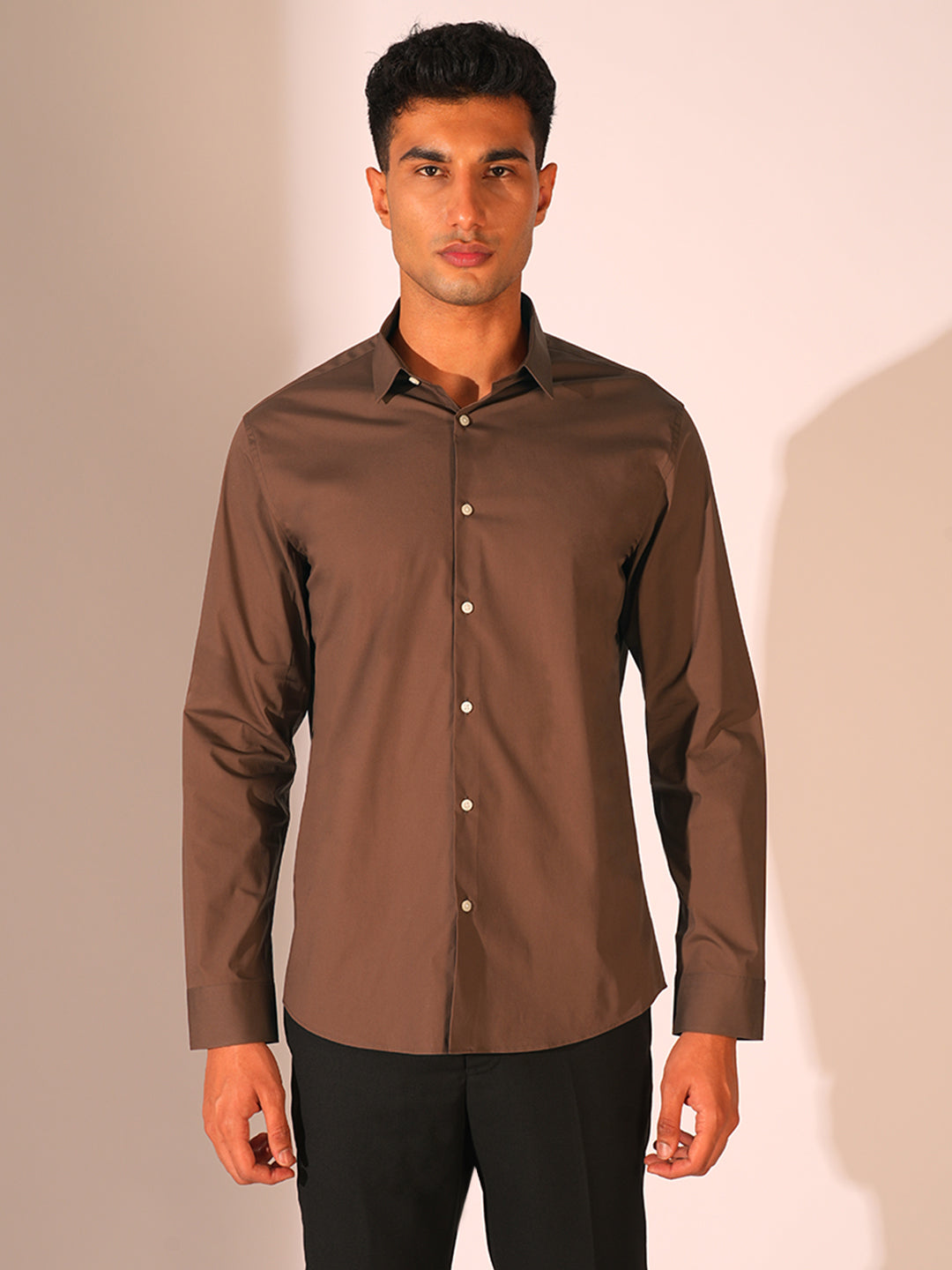 Dark Brown Regular Fit Formal Shirt