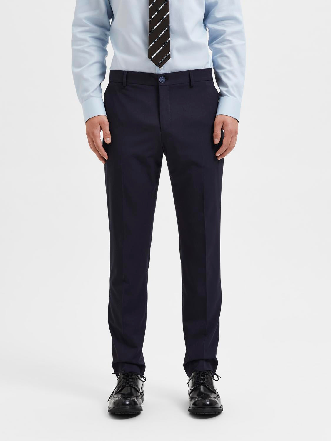 Navy Blue Slim Fit Tailored Trousers
