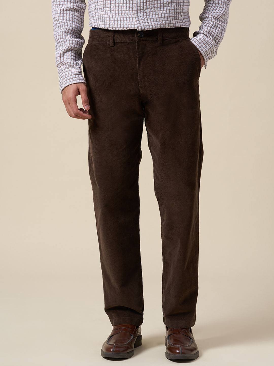 Dark Brown Corduroy Straight Fit Pants