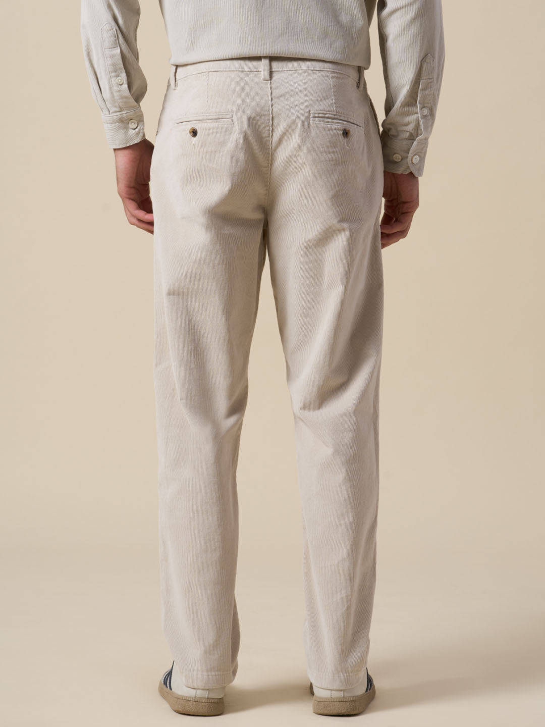 Beige Corduroy Straight Fit Pants