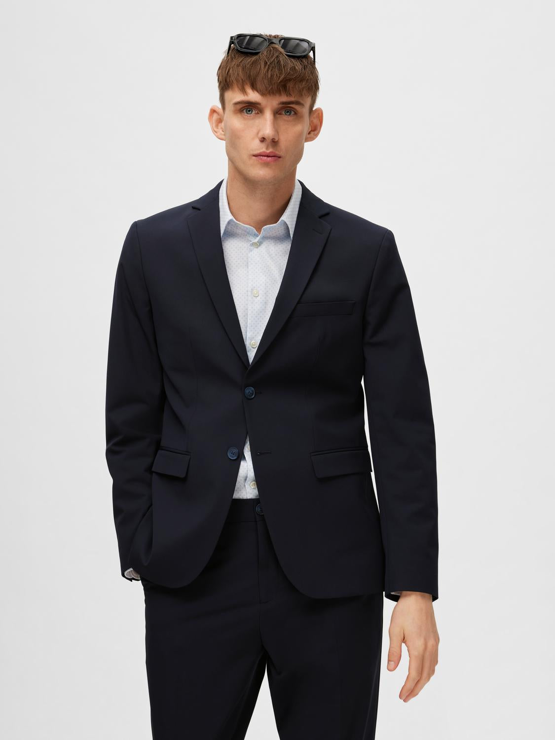 Navy Blue Viscose Blend Formal Blazer