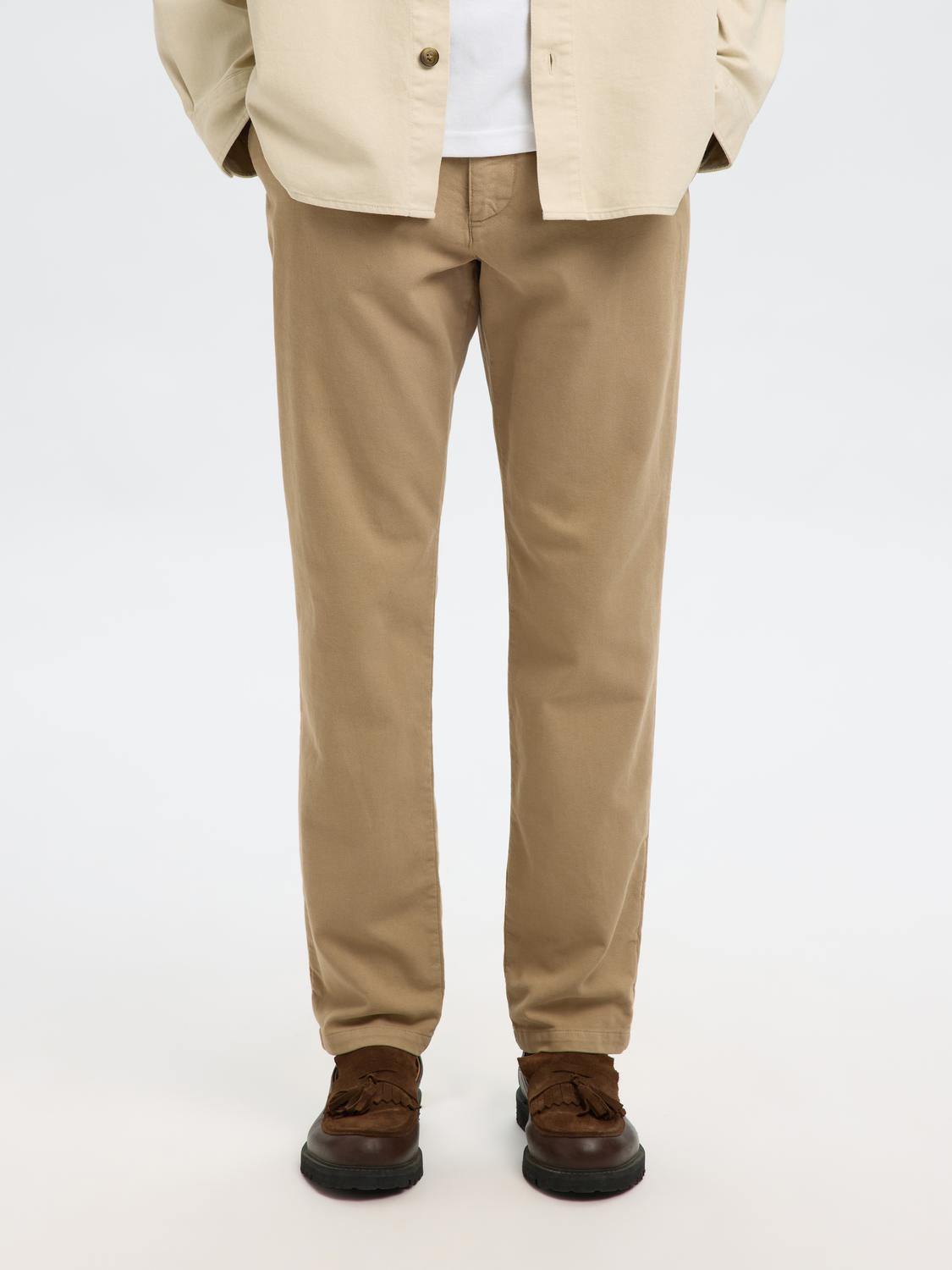 Slim Fit Structured Dyed Chinos - Beige