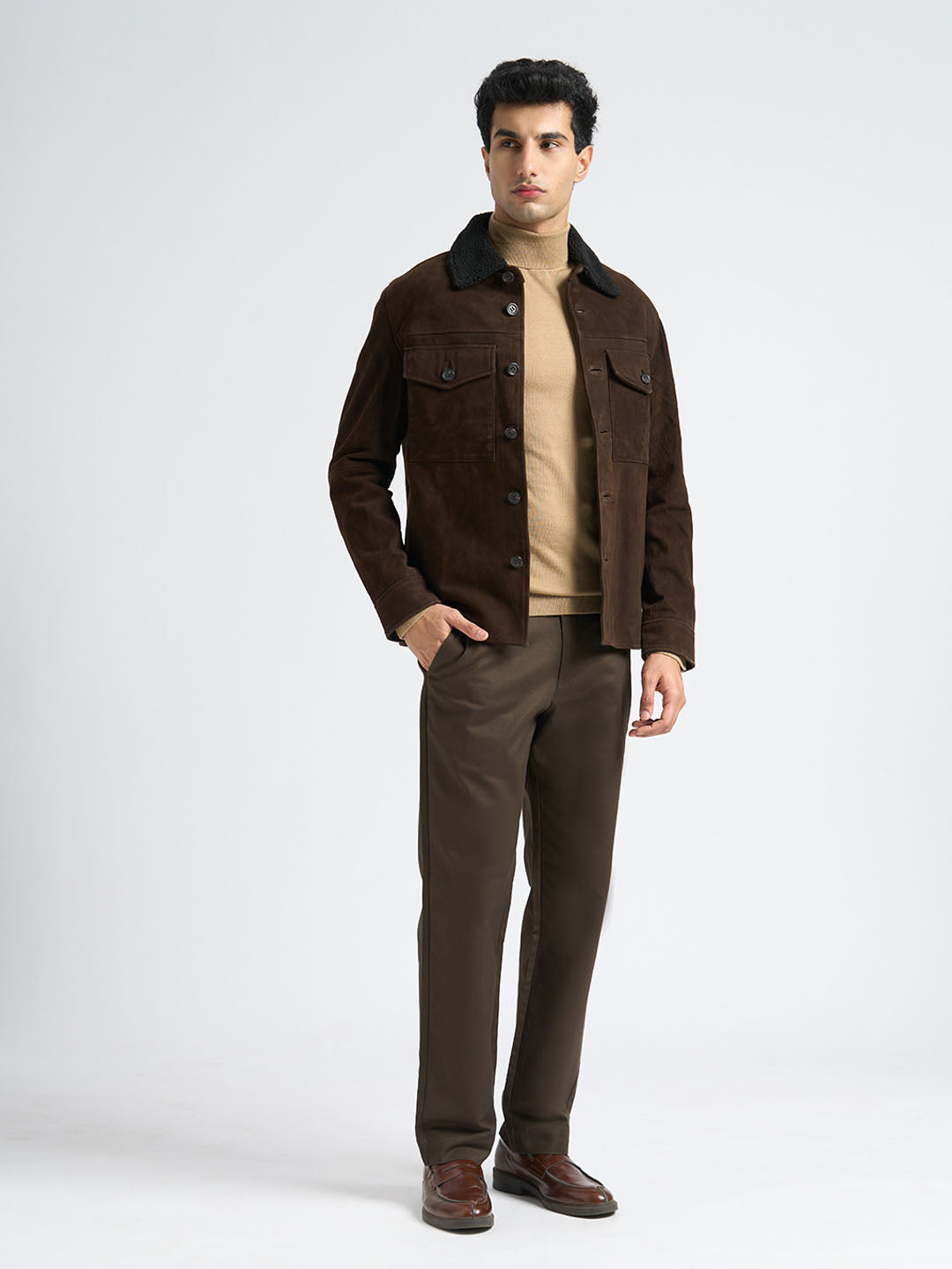 Light Brown Merino Wool Turtleneck Pullover