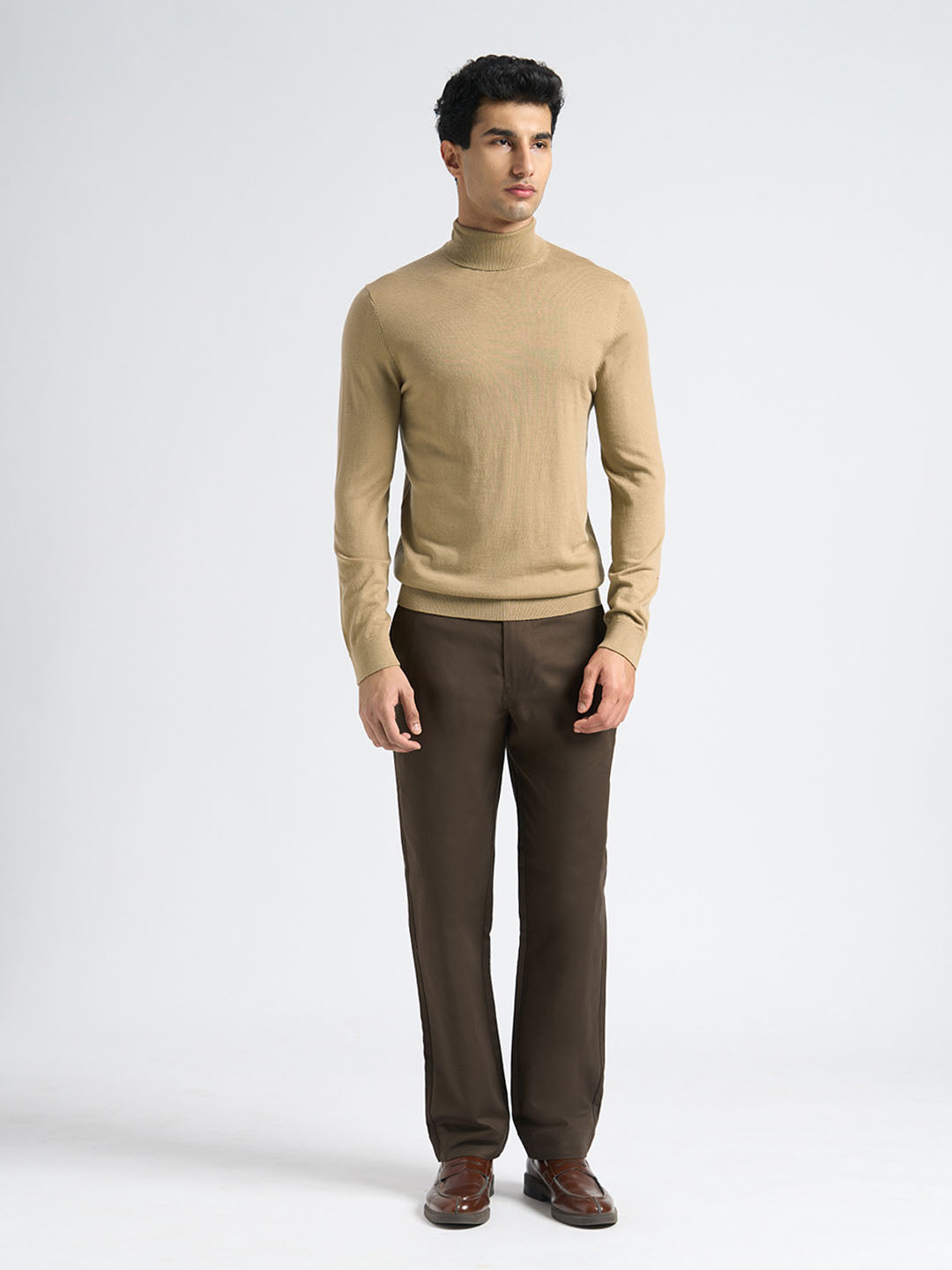 Light Brown Merino Wool Turtleneck Pullover