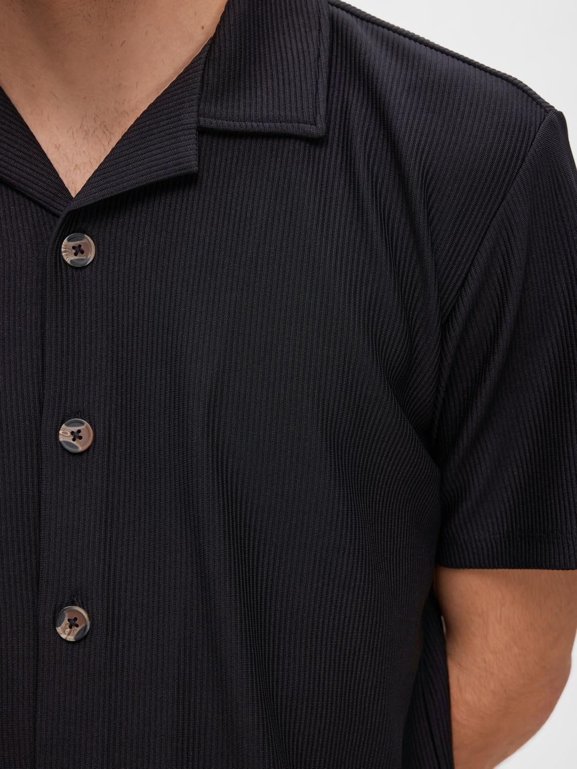 Black Ribbed Cuban Collar Shirt