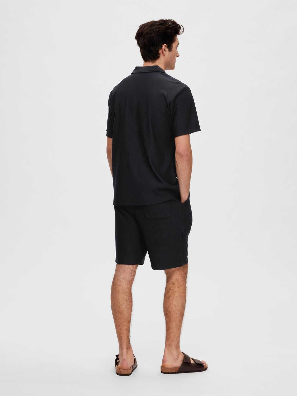 Black Ribbed Cuban Collar Shirt