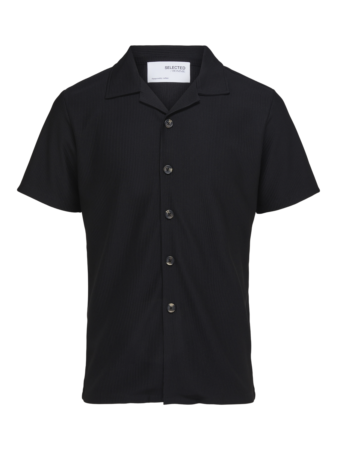 Black Ribbed Cuban Collar Shirt