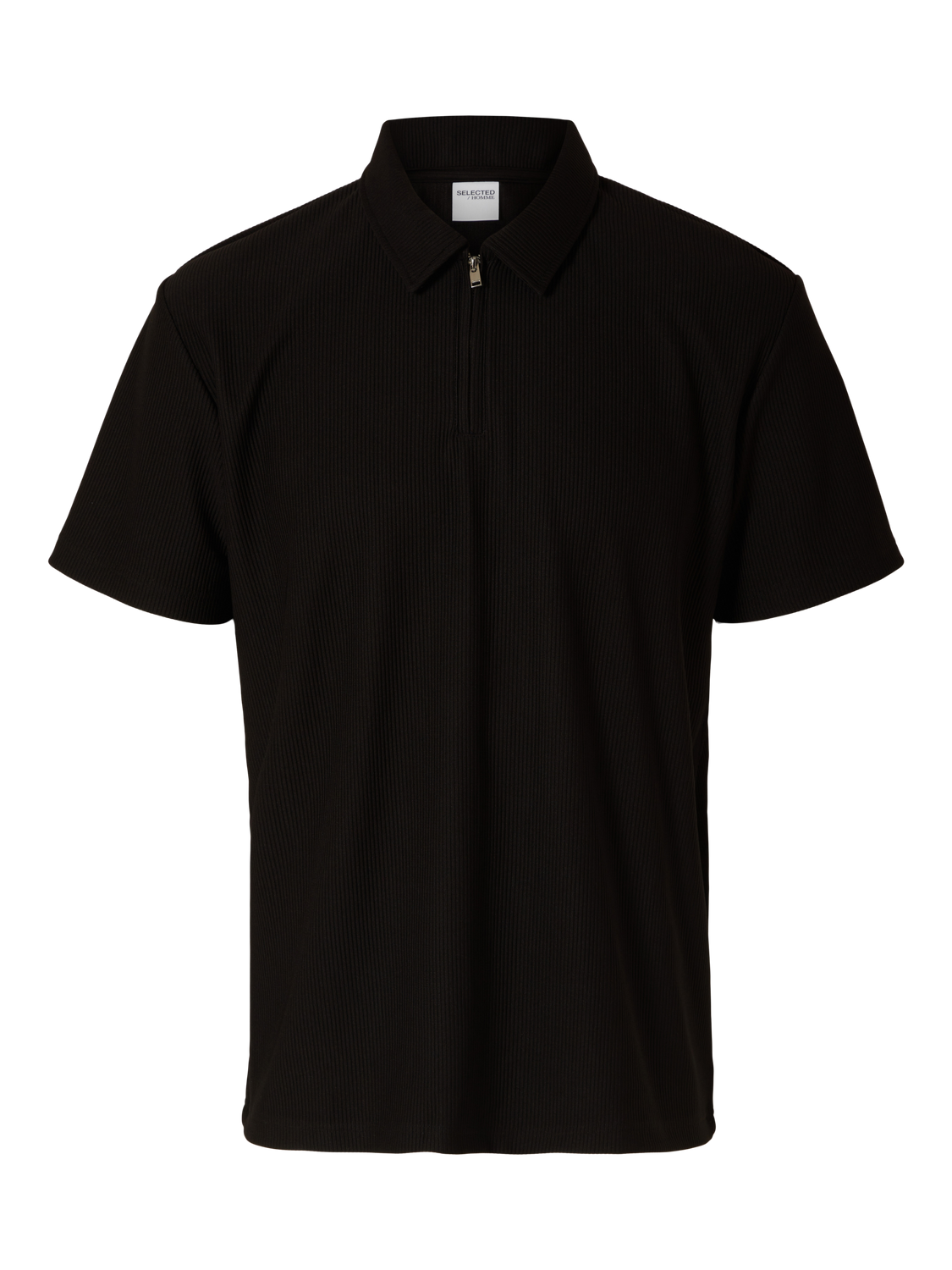 Black Zip-Up Plisse Polo