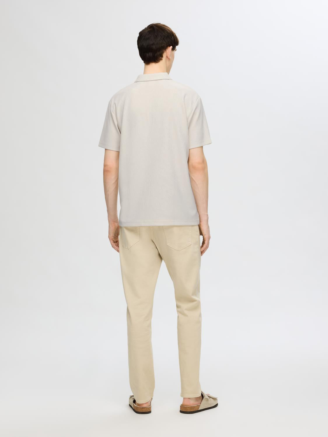 Beige Zip-Up Plisse Polo