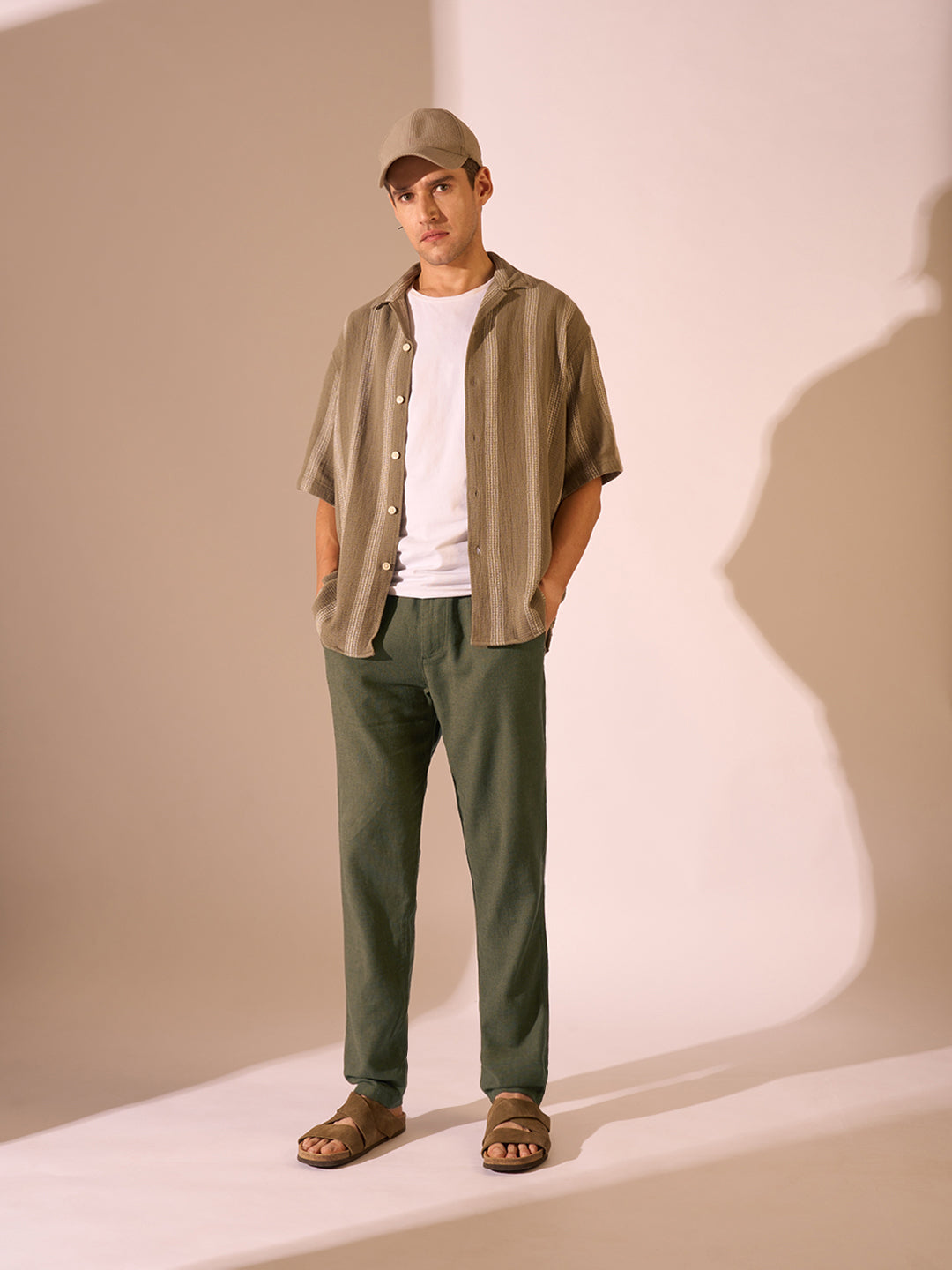 Green Slim Fit Linen Pants