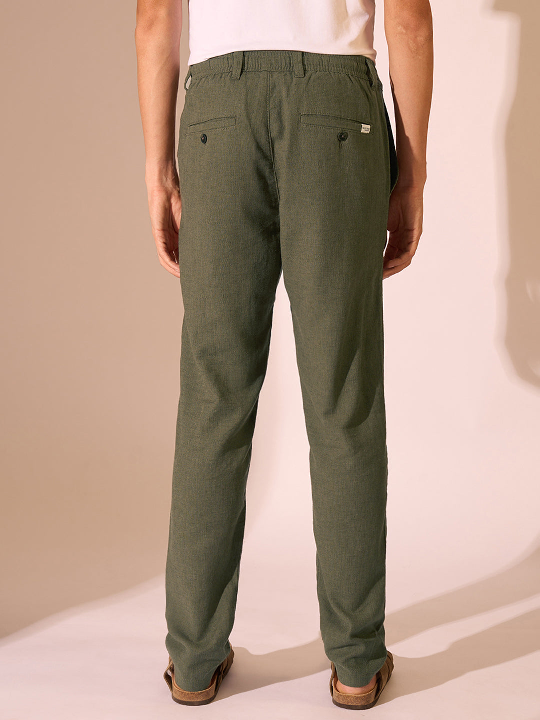 Green Slim Fit Linen Pants