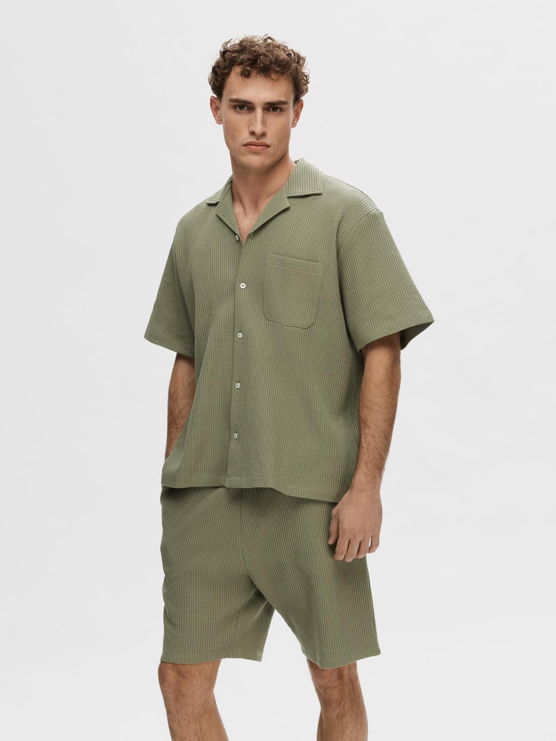 Green Waffled Short Sleeved Shirt